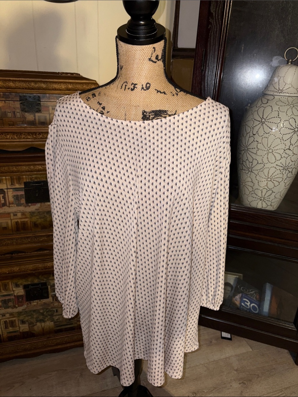 Adrianna Papell Light Pink Tunic with Navy Dot Motif